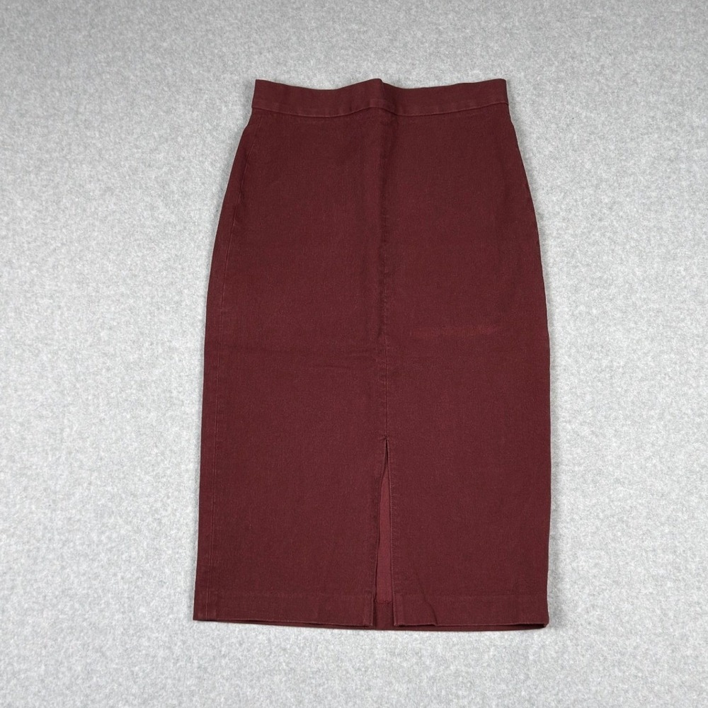 Banana Republic Burgundy Cotton Blend Pencil Skirt Sz 4 Front Slit Preppy Office